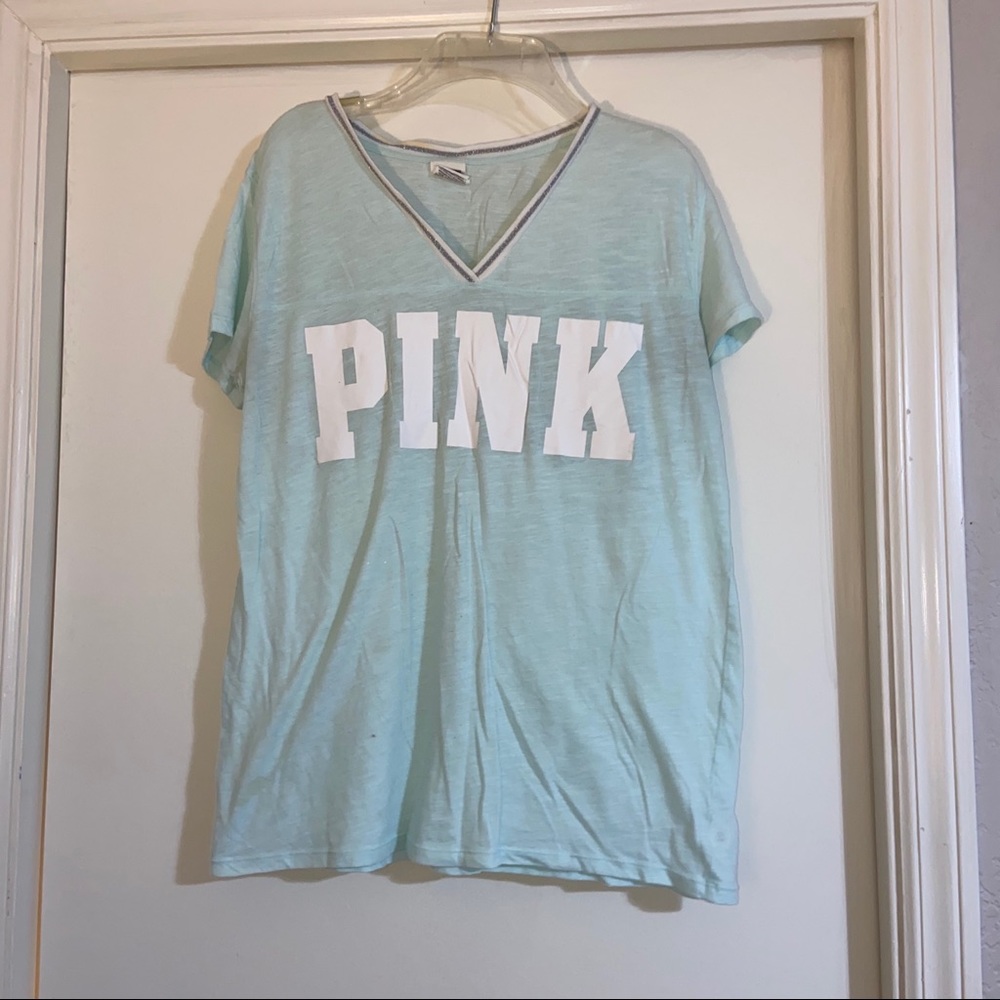 teal shirt from PINK